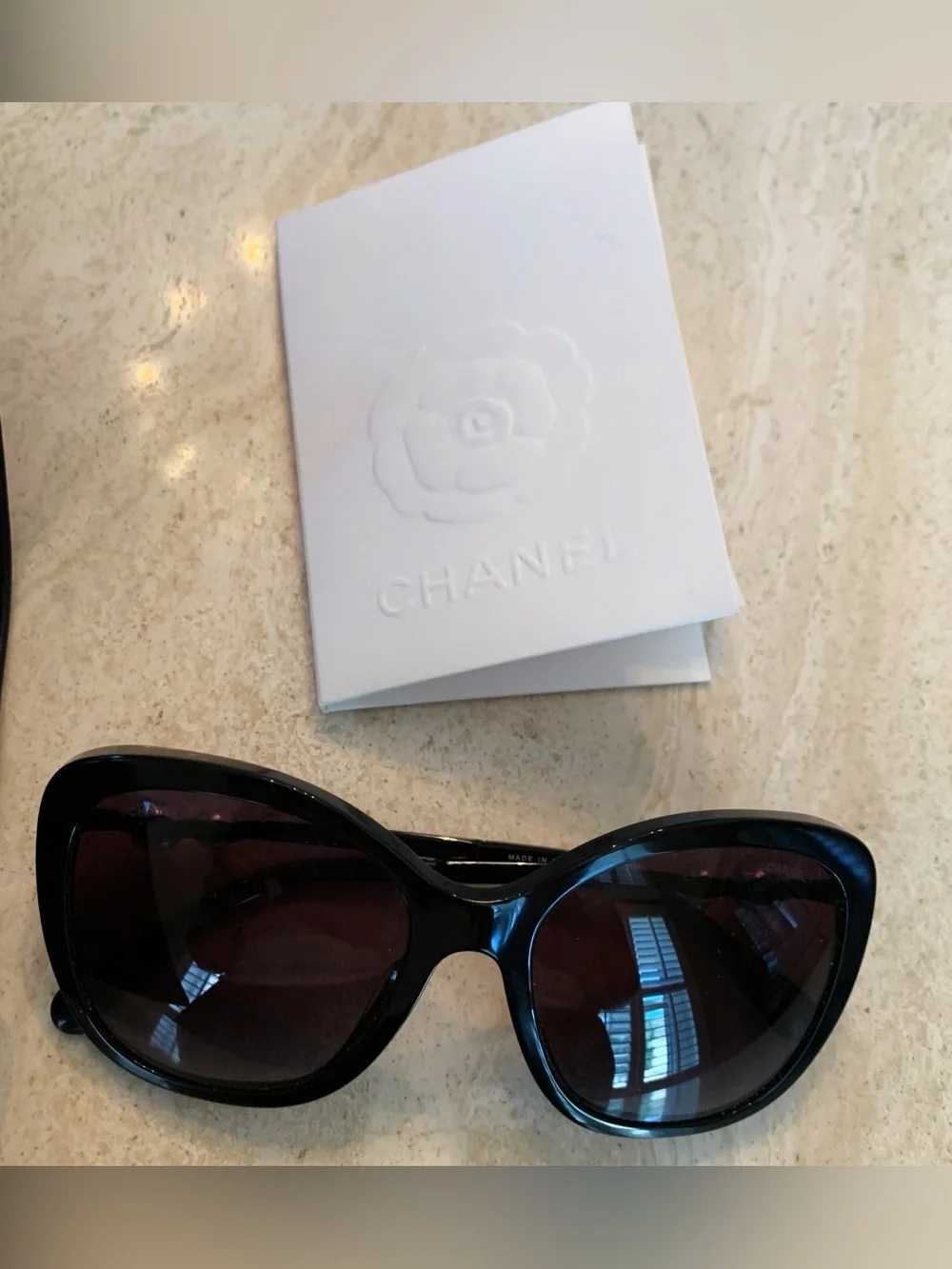 CHANEL Black Sunglasses with Pearl Accent and CC Logo